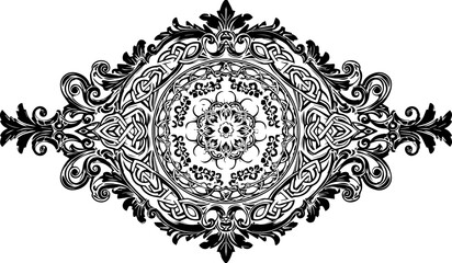 Elegant ornamental scrollwork flourishes in intricate black and white vintage design