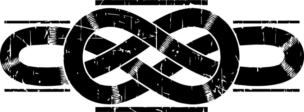 Bold infinity knot symbol with distressed chain links signifies eternal connection and strength