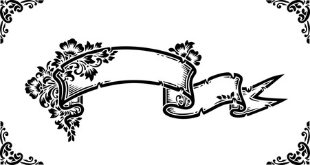 Elegant floral banner design invites celebration and announcement with classic decorative flourish