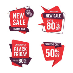 Promotional sale badges with different discounts and limited-time offers for marketing purposes.