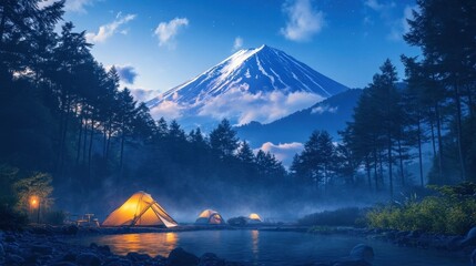 Night Camping Under Majestic Mountain.