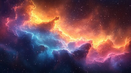 A vibrant nebula with colorful clouds and stars shining brightly in the dark space background