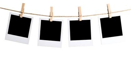 Blank Polaroid Photos Hanging on a String with Ready for Memories and Artwork.