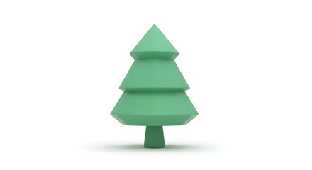 Obraz premium Green geometric pine tree with a trunk on a white background