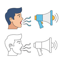 Man with speech bubble, Businessman with a megaphone, Promotion, advance, campaign concept