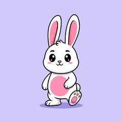 Cute cartoon bunny rabbit with white fur, pink ears, and a pink belly walking forward.