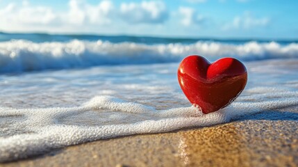 Red Heart on Sandy Beach.