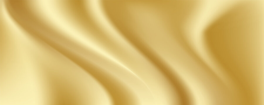 Close-up texture of natural gold silk. Light Golden fabric smooth texture surface background. Smooth elegant gold silk in Sepia toned. Texture, background, pattern, template. 3D vector illustration.