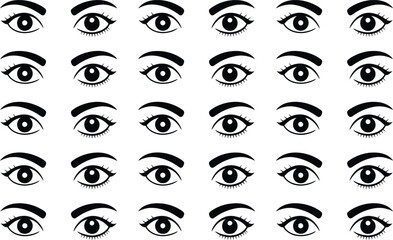 Fototapeta premium A pattern of cartoon eyes with eyelashes and eyebrows