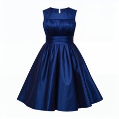 Elegant navy blue dress with pleated bodice on a clean white backdrop offers versatility