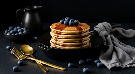 Delicious Stack of Pancakes with Blueberries.