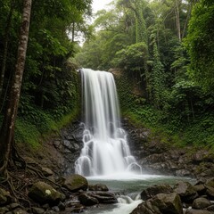 Fototapeta premium Waterfall in Lush Green Rainforest