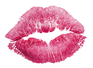 Pink lipstick kiss print, isolated on transparent cutout background