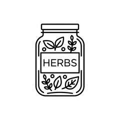Herbs in a Jar Icon A Stylish Line Art Illustration for Wellness and Natural Products