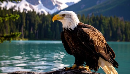 Majestic Bald Eagle by Turquoise Lake