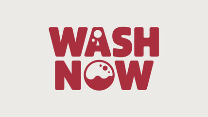 The image displays a logo with the words wash now in a bold red font against a light background color