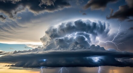 Dramatic Thunderstorm with Intense Lightning Strikes Across a Dark Sky