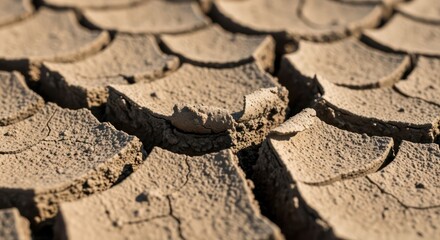 Cracked Earth Texture: Detailed Close-Up of Dried Mud in Sunlight