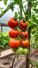 Ripe tomatoes hanging from vine