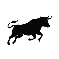 Powerful black bull silhouette leaping forward in a dynamic and strong illustration, bull running silhouette vector illustration