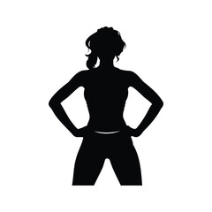 Silhouette of a woman standing with hands on hips in fitness pose, fitness woman silhouette vector illustration