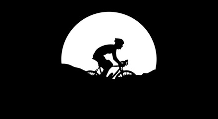 Dynamic cyclist silhouetted against a radiant full moon, embodying adventure and freedom.