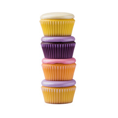 Four stacked cupcakes on transparent background