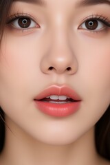 Close-up of a Young Woman's Face, Focusing on Eyes, Nose, and Lips