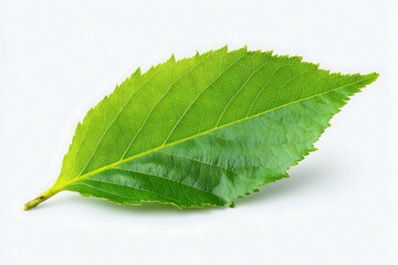 Obraz premium Vibrant green leaf lying on white background