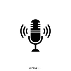 Illustration of a classic microphone with sound waves emanating from its sides in a simple black design created with generated ai