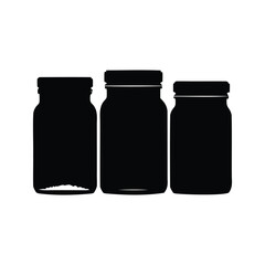 Three black mason jars silhouette isolated on a white background image, spices jars silhouette vector illustration
