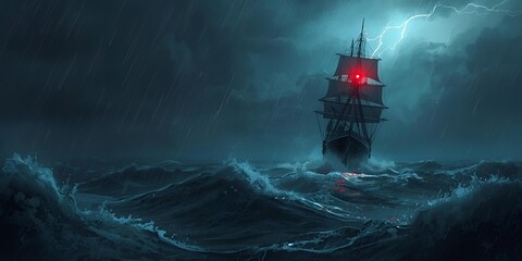 A ship sail on storm sea in rainy time