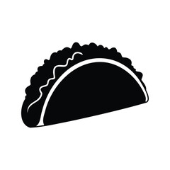 Black and White Taco Illustration Representing Mexican Cuisine in a Simplified Design, taco with lettuce and cheese silhouette vector illustration