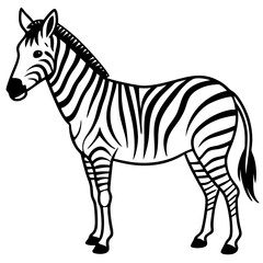 A stylized black and white zebra silhouette standing gracefully on a clean white background isolated on white background