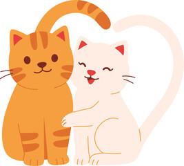 Cute Cat Couple Embrace Illustration