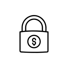 Minimal line vector illustration of padlock with dollar sign. Perfect for finance security, secure payment, money protection, banking safety, online transaction, and financial privacy concepts