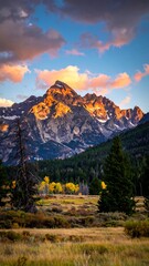 Mountain vista at golden sunset
