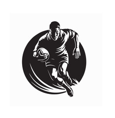 Rugby Player in Action Retro Silhouette Vector on white background