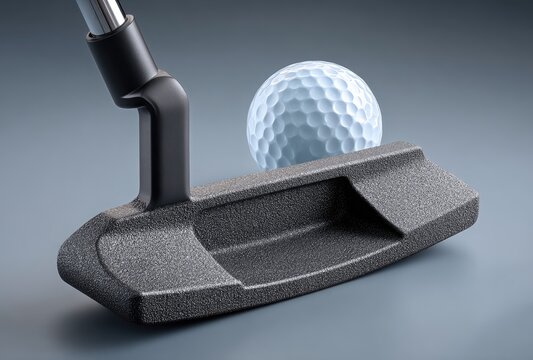 Golf putter head and ball close-up - Powered by Adobe