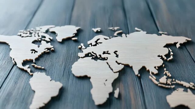 Wooden World Map Showcasing Geography of Continents and Travel on Rustic Textured Background