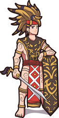 Dayak Warrior from Kalimantan Borneo Indonesia Cartoon Character