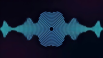 Abstract visualization of a sound wave with concentric circles and pulsating light effects on a dark background. - Powered by Adobe