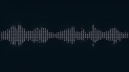 A digital sound wave visualization composed of numerous small, bright square elements on a dark background, representing audio data or a digital signal. - Powered by Adobe