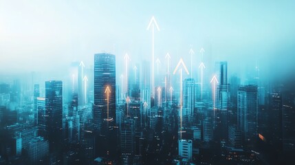 Futuristic cityscape with digital growth elements