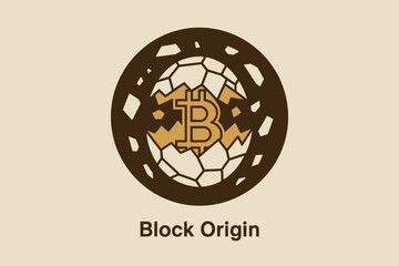 Fototapeta premium Bitcoin symbol emerging from a broken sphere, representing cryptocurrency and blockchain technology