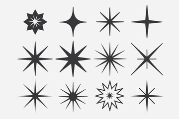 Set of Dark Gray Starburst Sparkle and Shine Geometric Icons on Light Gray graphic