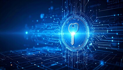 Digital Key Symbolized Security Futuristic Tech with Cyber Protection Concept.