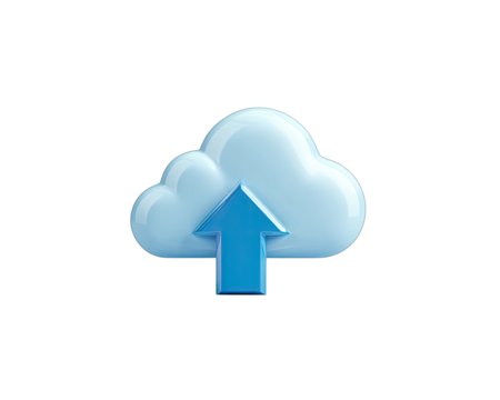 3D cloud icon with upward arrow.  Cloud storage - Powered by Adobe