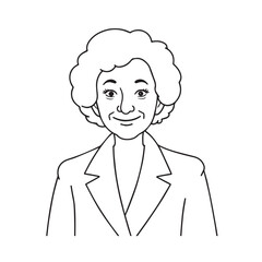 Old woman in formal clothes black and white vector illustration simple minimalist portrait design