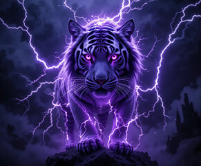 Purple tiger with majestic electric aura